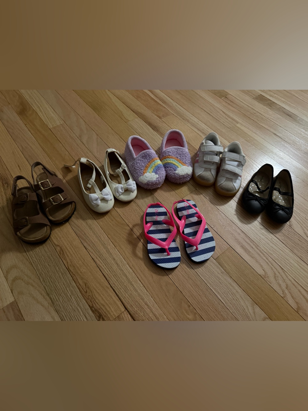 adidas Kids Navy & White Striped Flip Flops with Pink Thong Straps